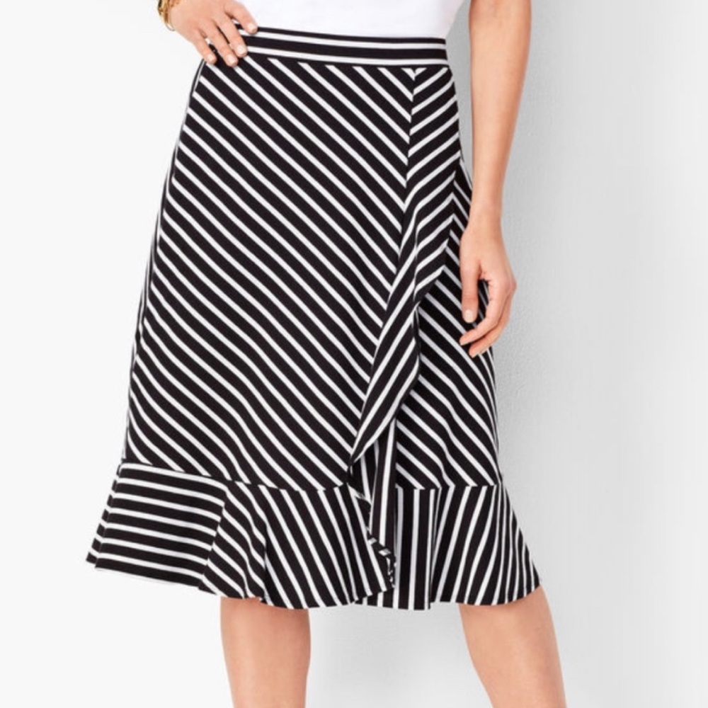 Talbots Jersey Cascading Midi Wrap Ruffle Skirt in Stripe